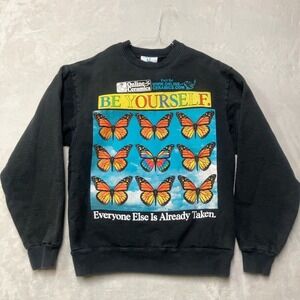 Online Ceramics Sweatshirt Mens Small Black Be Yourself Butterfly Graphic Street